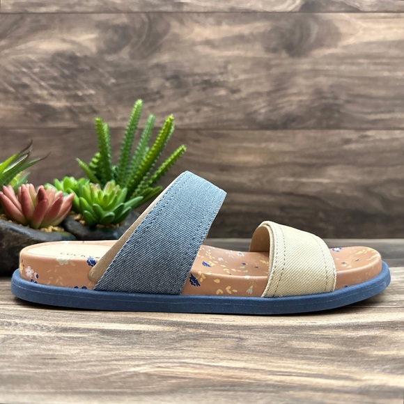 NIB Lucky Brand Paimee Double Two Strap Slide Sandal Stucco/Acid Denim 8M - Picture 6 of 12